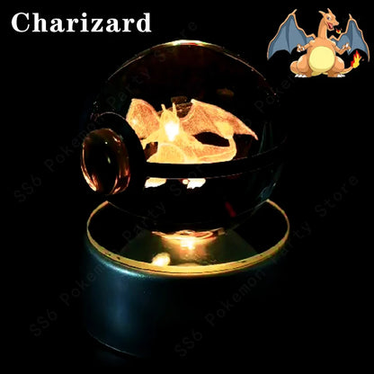 Pokemon Crystal Ball 3D Pikachu Gengar Mew Mewtwo Lamp Base Pokeball Crystal Pokemon Glass Ball Figure Night Light