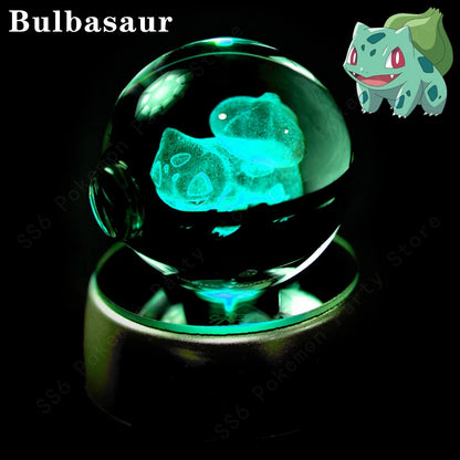 Pokemon Crystal Ball 3D Pikachu Gengar Mew Mewtwo Lamp Base Pokeball Crystal Pokemon Glass Ball Figure Night Light