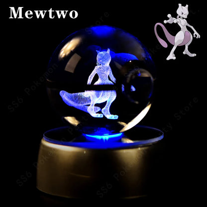 Pokemon Crystal Ball 3D Pikachu Gengar Mew Mewtwo Lamp Base Pokeball Crystal Pokemon Glass Ball Figure Night Light