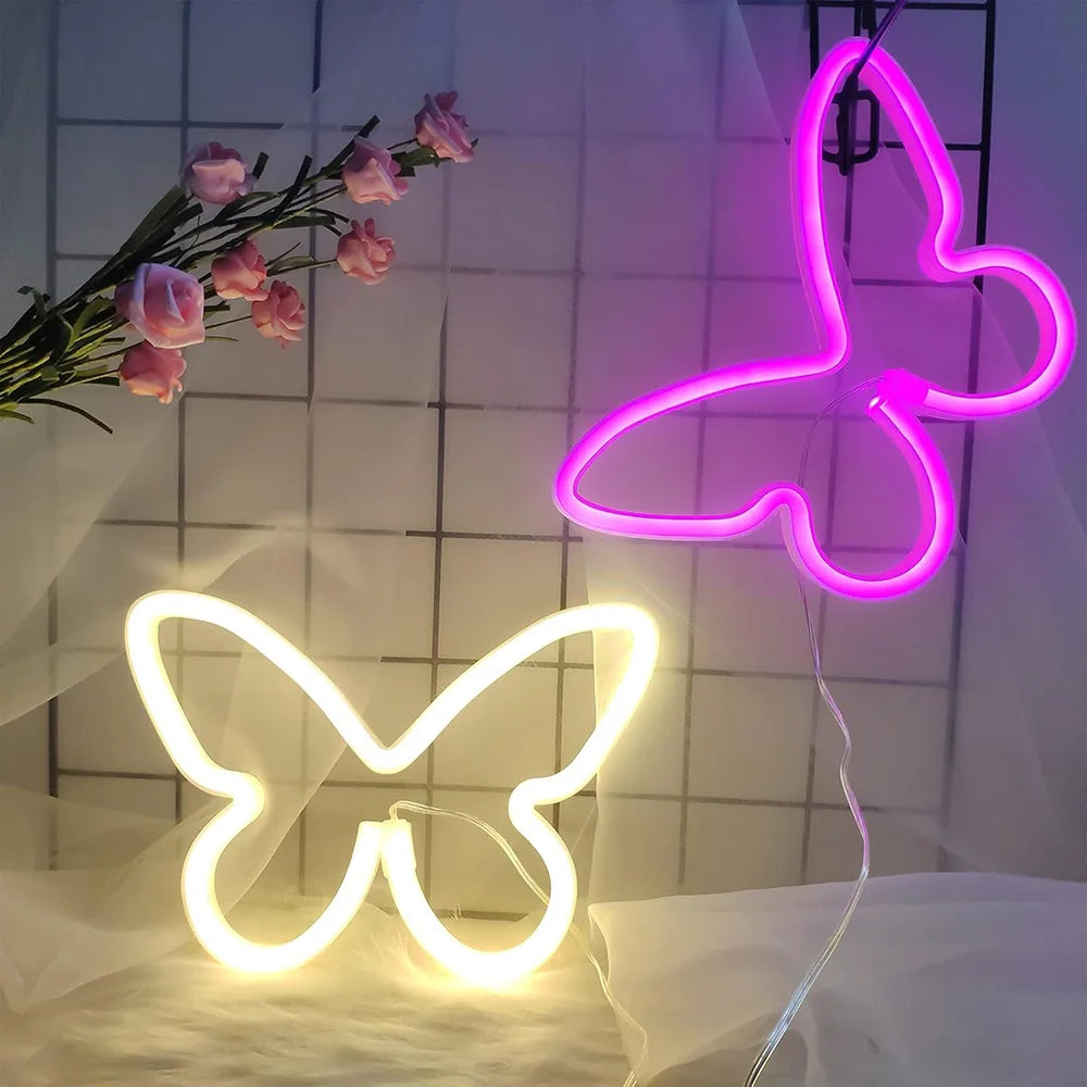 Butterfly Neon Sign  Powered Cat LED Neon Light Skull Neon Lamp Wall Art Decor for Home Bedroom Birthday Gift Wedding