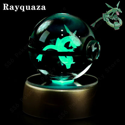 Pokemon Crystal Ball 3D Pikachu Gengar Mew Mewtwo Lamp Base Pokeball Crystal Pokemon Glass Ball Figure Night Light