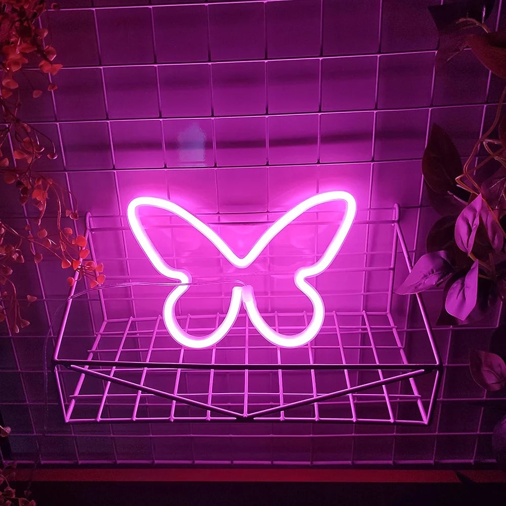 Butterfly Neon Sign  Powered Cat LED Neon Light Skull Neon Lamp Wall Art Decor for Home Bedroom Birthday Gift Wedding