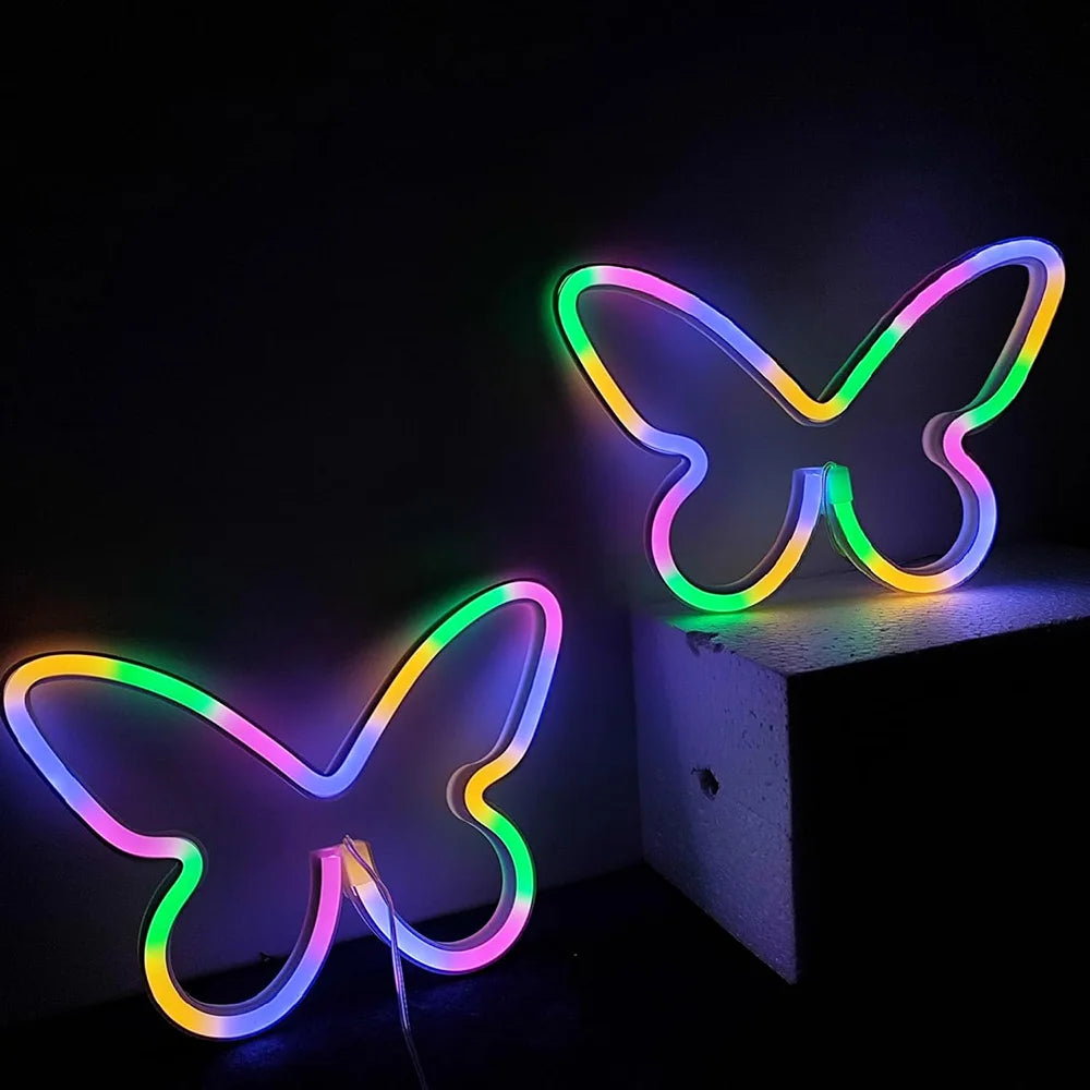 Butterfly Neon Sign  Powered Cat LED Neon Light Skull Neon Lamp Wall Art Decor for Home Bedroom Birthday Gift Wedding