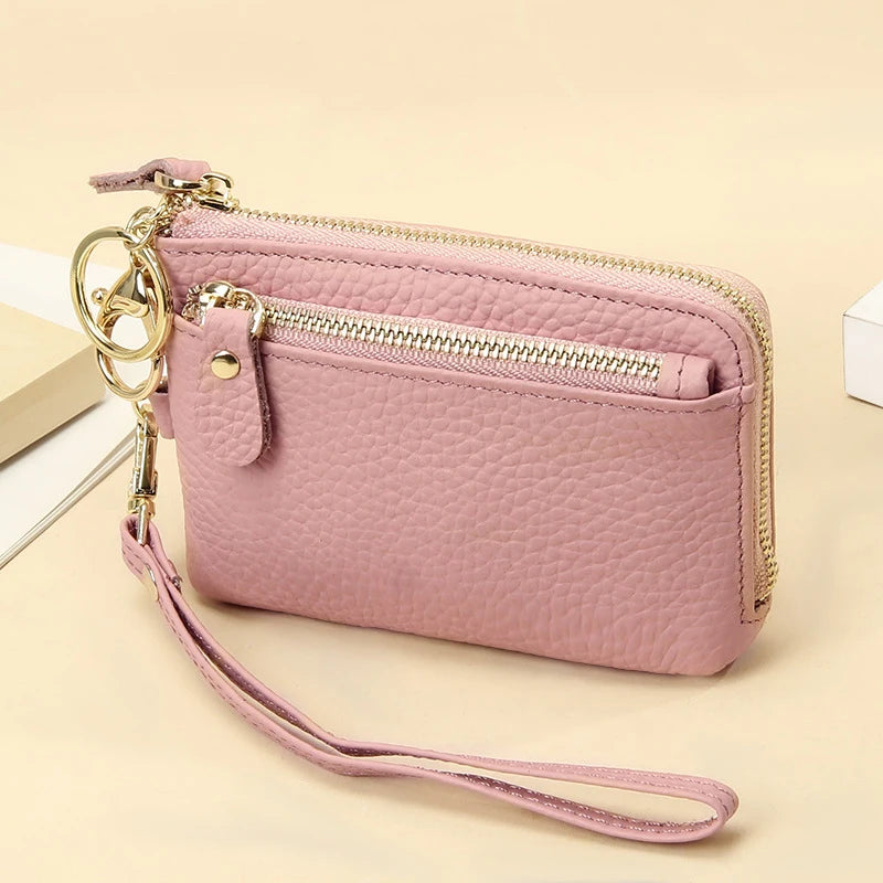 Royal Bagger Fashion Short Wallet for Women Genuine Cow Leather Cute Clutch Bag Zipper Coin Purse Card Holder with Key Chain