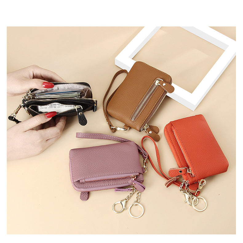 Royal Bagger Fashion Short Wallet for Women Genuine Cow Leather Cute Clutch Bag Zipper Coin Purse Card Holder with Key Chain