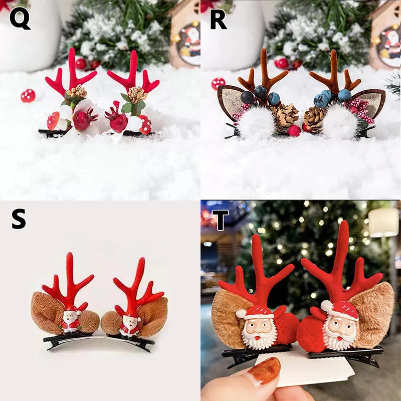 Christmas Antler Hair Clips Deer Ear Hairpins Festivals Christmas Headbands Pine Cones Hair Ball