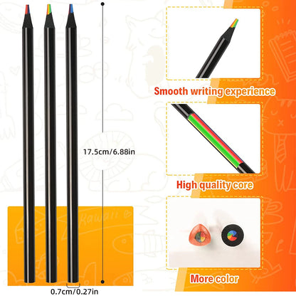 10 Pcs Colored Black Wood Pencils, 7 in 1 Rainbow Drawing Pencil. for Sketching, Doodling, Coloring, Painting