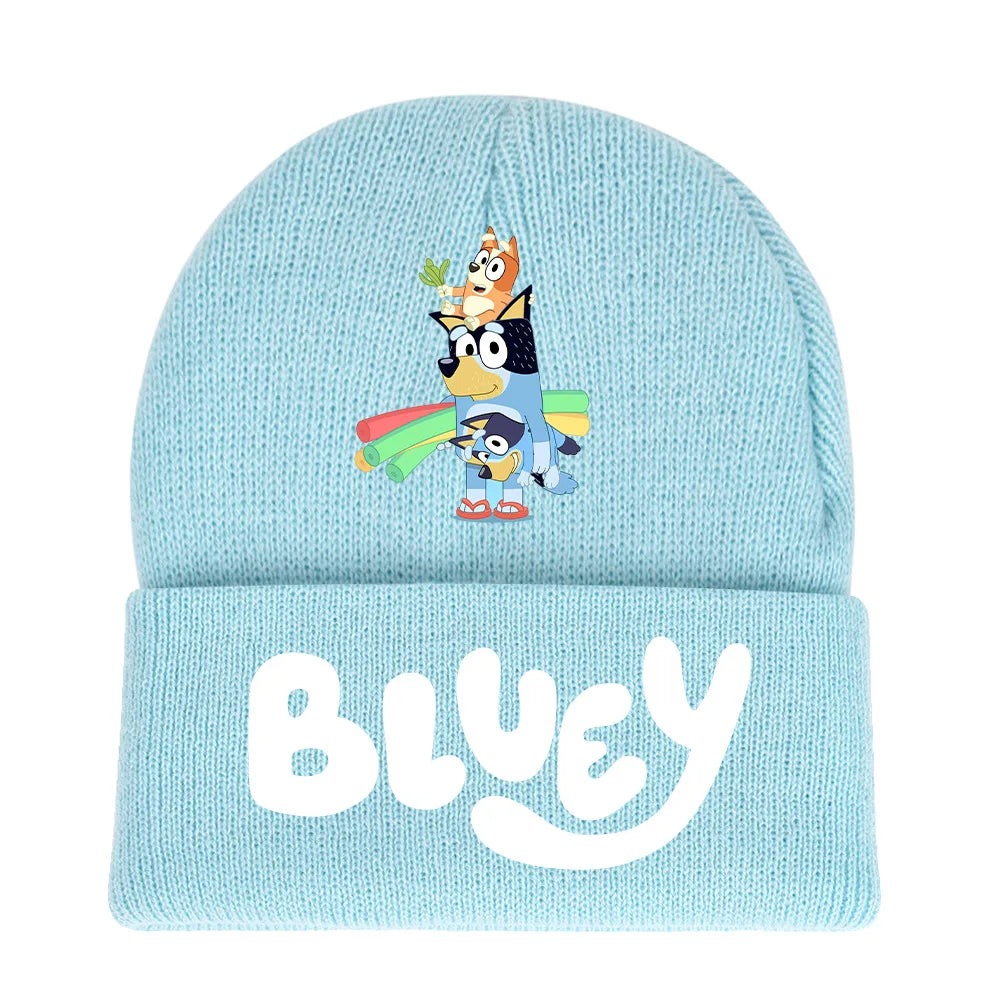 Bluey cartoon hat light blue  & black knitted cap