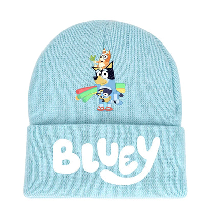 Bluey cartoon hat light blue  & black knitted cap