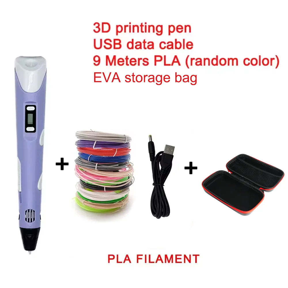 3D Printing Pen with 9M PLA Consumables High-Temperature 3D Graffiti Tool Intelligent Toy Christmas