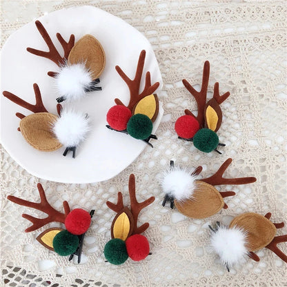 Christmas Antler Hair Clips Deer Ear Hairpins Festivals Christmas Headbands Pine Cones Hair Ball