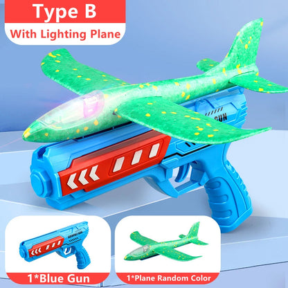 Kids Airplane Launcher Toys 12.2'' LED Foam Glider Catapult Gun Plane Toy for kids