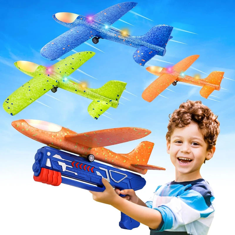 Kids Airplane Launcher Toys 12.2'' LED Foam Glider Catapult Gun Plane Toy for kids