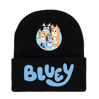 Bluey cartoon hat light blue  & black knitted cap