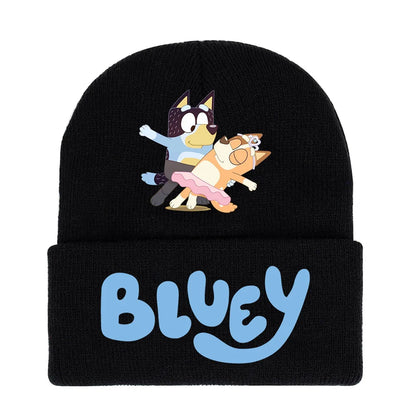 Bluey cartoon hat light blue  & black knitted cap