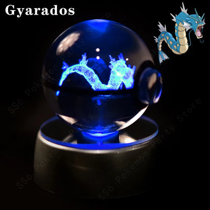 Pokemon Crystal Ball 3D Pikachu Gengar Mew Mewtwo Lamp Base Pokeball Crystal Pokemon Glass Ball Figure Night Light