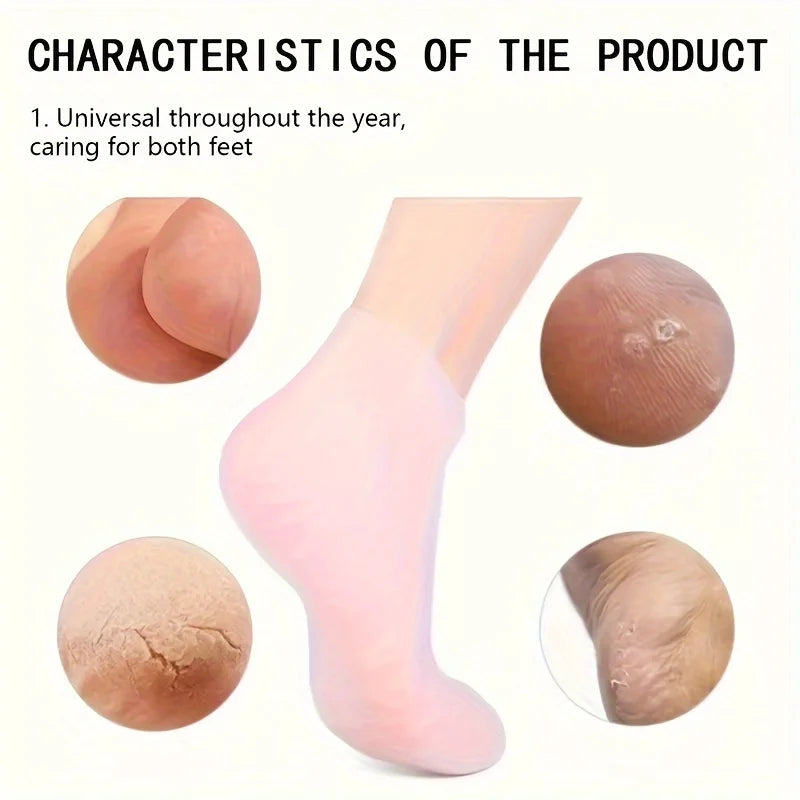 Silicone Gel Moisturizing Foot Socks for Dry, Cracked Feet - Soothing Massage Pedicure Care Tool