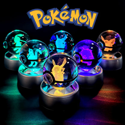 Pokemon Crystal Ball 3D Pikachu Gengar Mew Mewtwo Lamp Base Pokeball Crystal Pokemon Glass Ball Figure Night Light