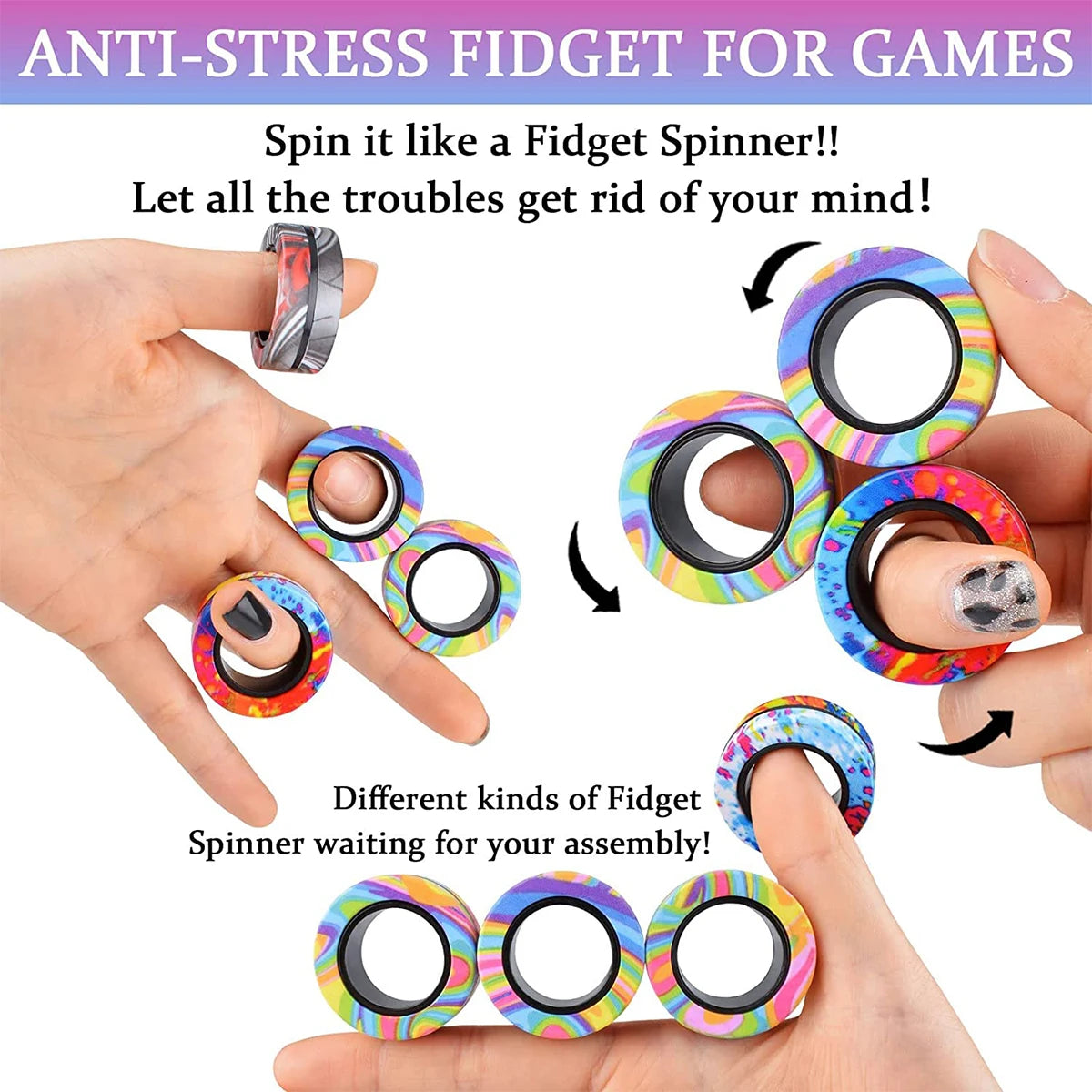 3Pcs Magnetic Rings Fidget Toy Set Adult Fidget Magnets Spinner Rings Fidget Pack Great Gift for Adults Teens Kids