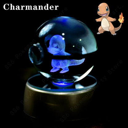 Pokemon Crystal Ball 3D Pikachu Gengar Mew Mewtwo Lamp Base Pokeball Crystal Pokemon Glass Ball Figure Night Light