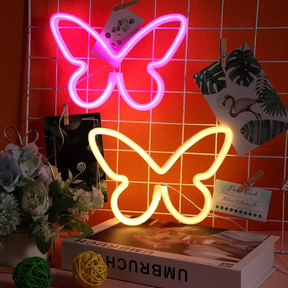 Butterfly Neon Sign  Powered Cat LED Neon Light Skull Neon Lamp Wall Art Decor for Home Bedroom Birthday Gift Wedding