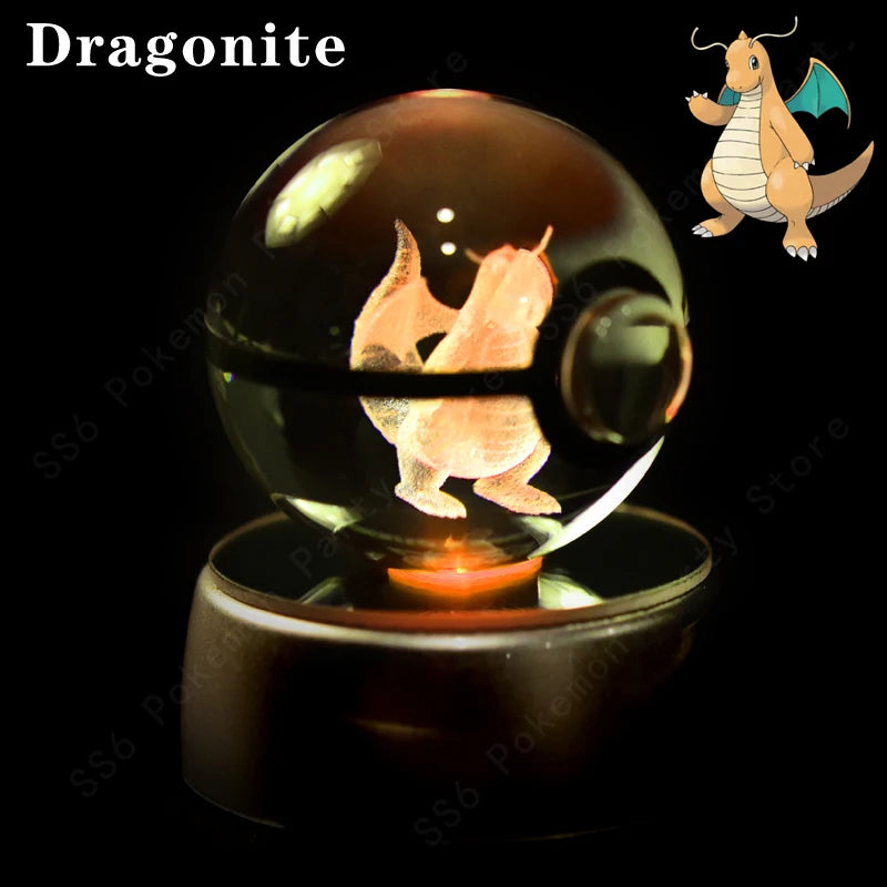 Pokemon Crystal Ball 3D Pikachu Gengar Mew Mewtwo Lamp Base Pokeball Crystal Pokemon Glass Ball Figure Night Light