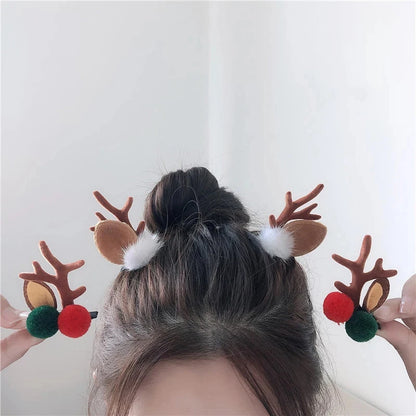 Christmas Antler Hair Clips Deer Ear Hairpins Festivals Christmas Headbands Pine Cones Hair Ball