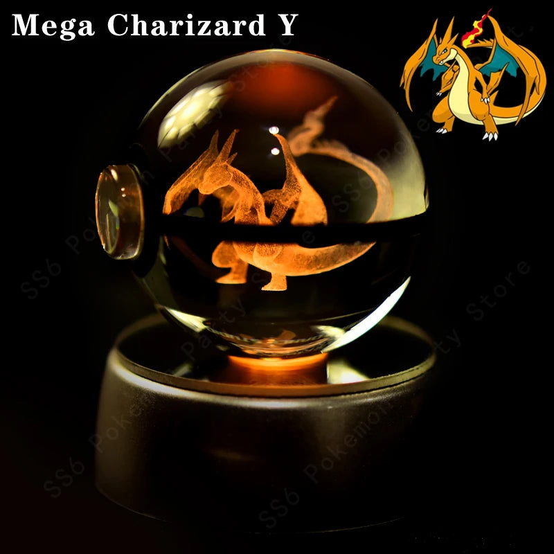 Pokemon Crystal Ball 3D Pikachu Gengar Mew Mewtwo Lamp Base Pokeball Crystal Pokemon Glass Ball Figure Night Light