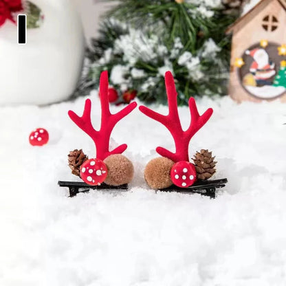 Christmas Antler Hair Clips Deer Ear Hairpins Festivals Christmas Headbands Pine Cones Hair Ball