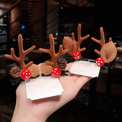 Christmas Antler Hair Clips Deer Ear Hairpins Festivals Christmas Headbands Pine Cones Hair Ball