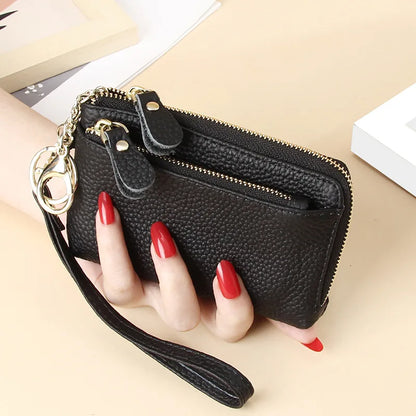 Royal Bagger Fashion Short Wallet for Women Genuine Cow Leather Cute Clutch Bag Zipper Coin Purse Card Holder with Key Chain