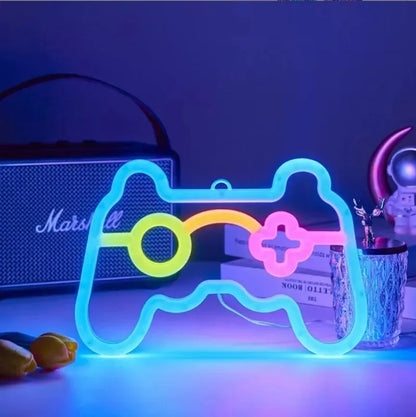 USB Game Console Handle Shape Bedroom Children's Room Game Room Decoration LED Neon Lights