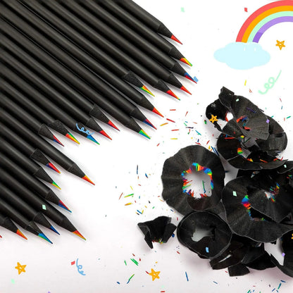 10 Pcs Colored Black Wood Pencils, 7 in 1 Rainbow Drawing Pencil. for Sketching, Doodling, Coloring, Painting