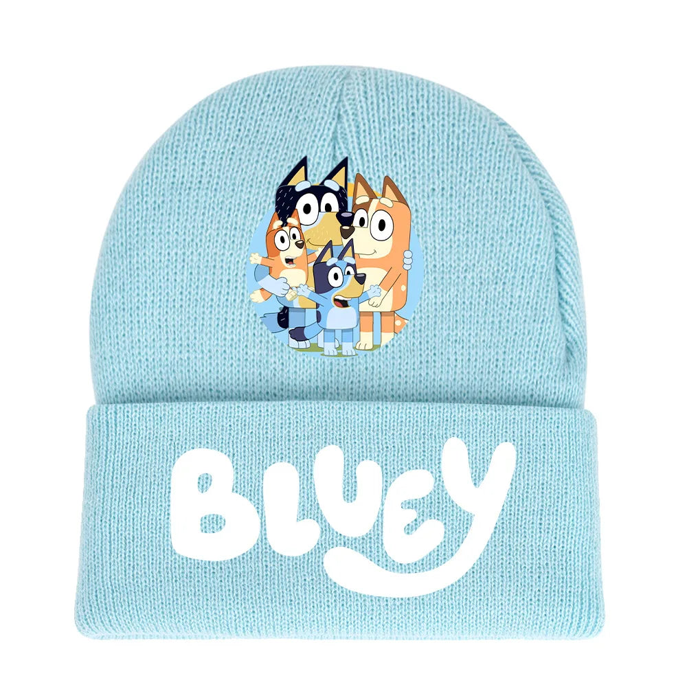 Bluey cartoon hat light blue  & black knitted cap