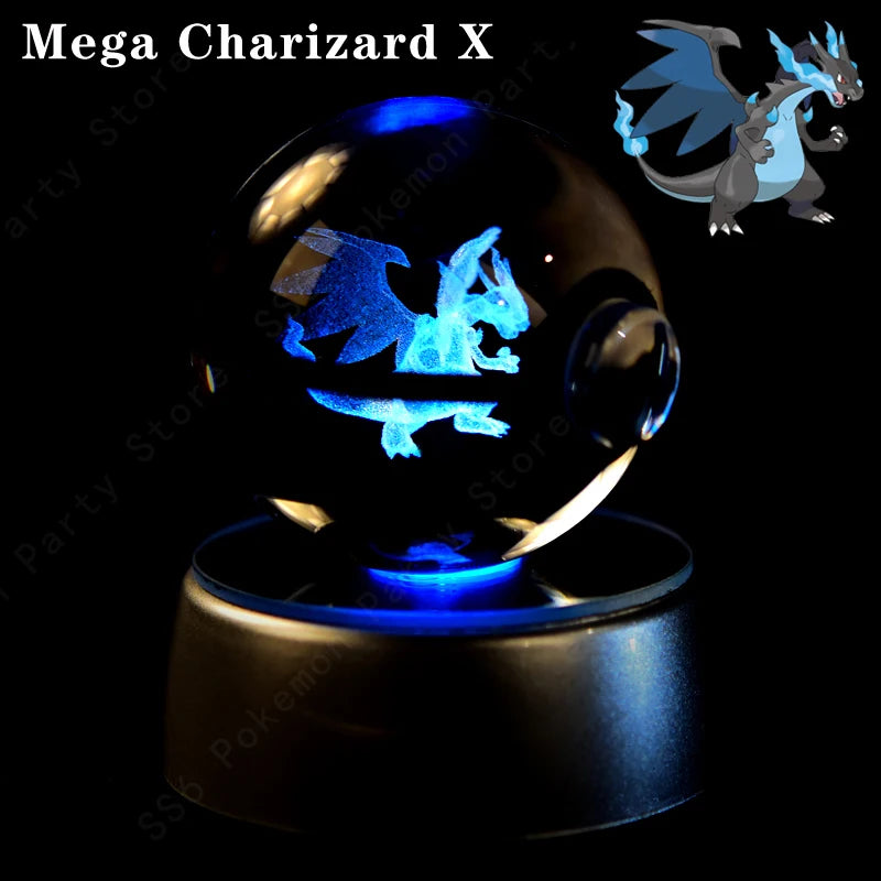 Pokemon Crystal Ball 3D Pikachu Gengar Mew Mewtwo Lamp Base Pokeball Crystal Pokemon Glass Ball Figure Night Light