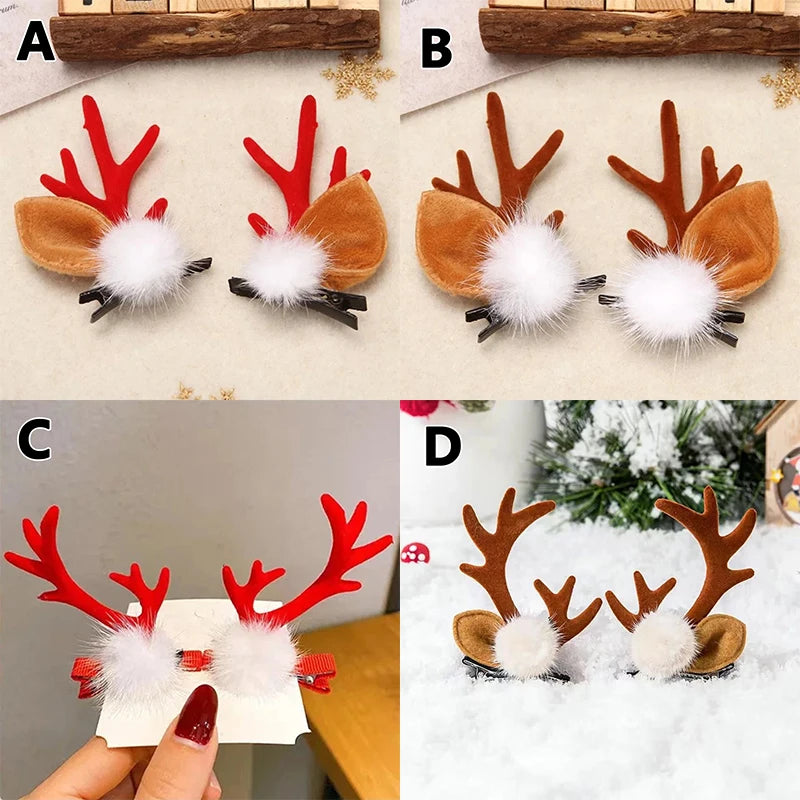 Christmas Antler Hair Clips Deer Ear Hairpins Festivals Christmas Headbands Pine Cones Hair Ball