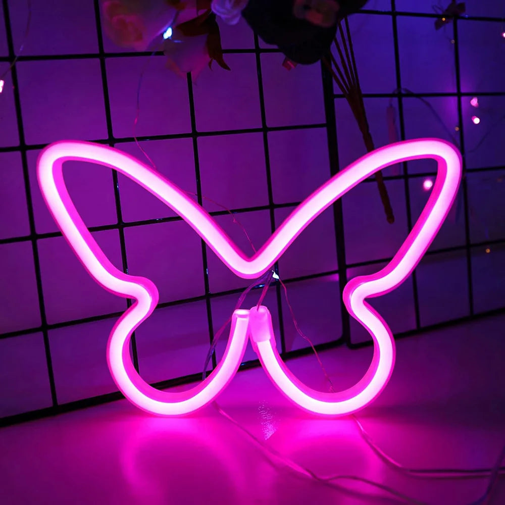 Butterfly Neon Sign  Powered Cat LED Neon Light Skull Neon Lamp Wall Art Decor for Home Bedroom Birthday Gift Wedding