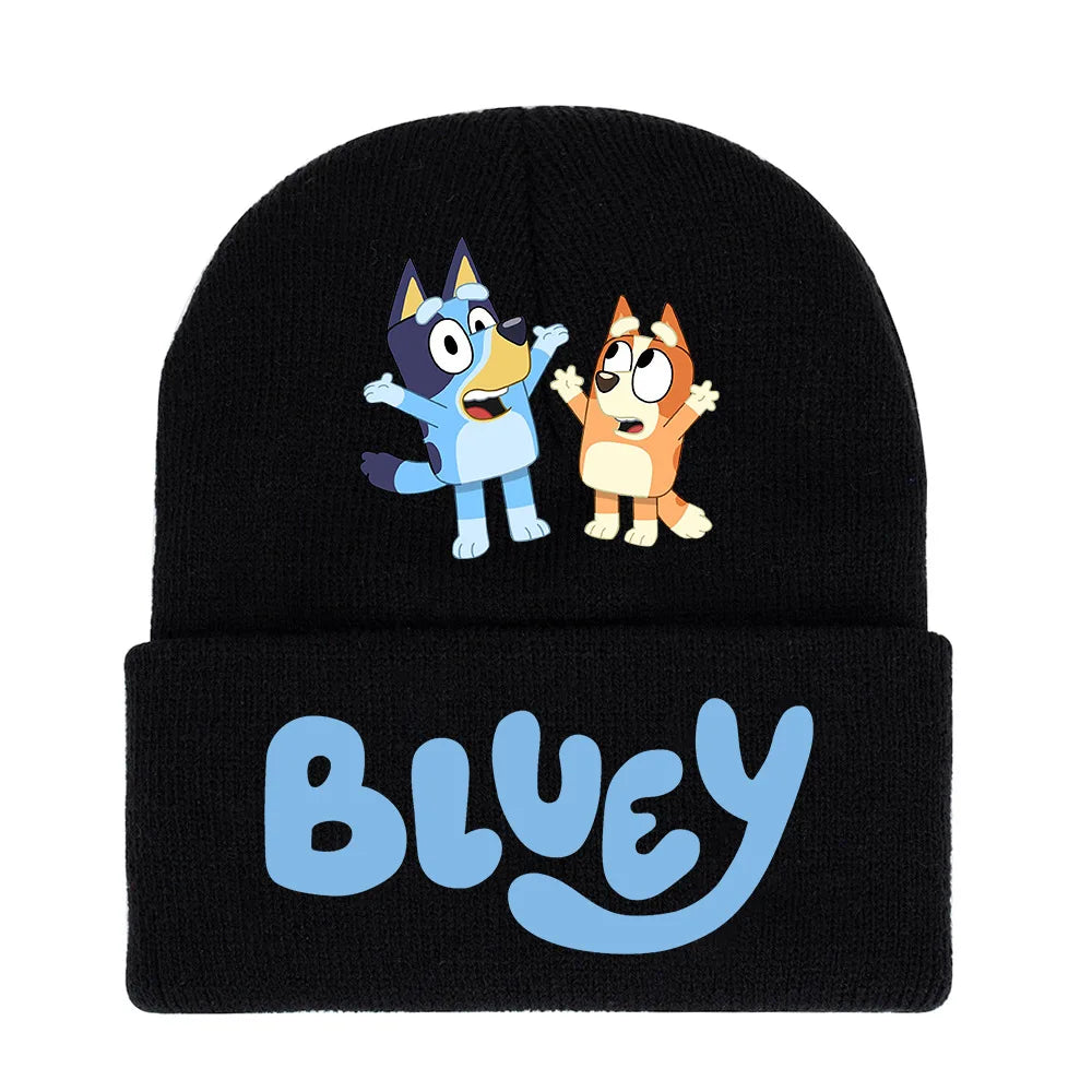 Bluey cartoon hat light blue  & black knitted cap