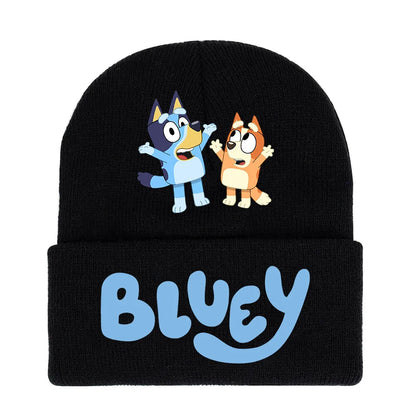 Bluey cartoon hat light blue  & black knitted cap