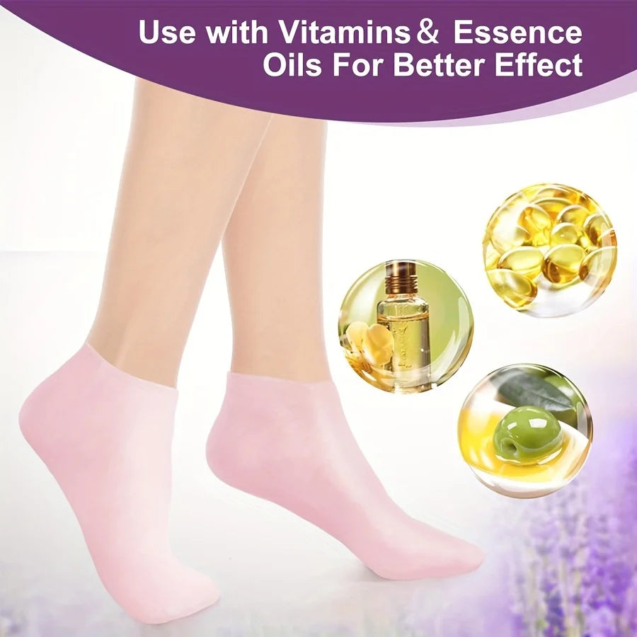 Silicone Gel Moisturizing Foot Socks for Dry, Cracked Feet - Soothing Massage Pedicure Care Tool