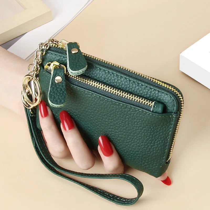 Royal Bagger Fashion Short Wallet for Women Genuine Cow Leather Cute Clutch Bag Zipper Coin Purse Card Holder with Key Chain