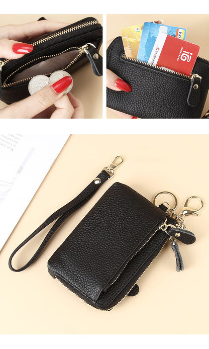 Royal Bagger Fashion Short Wallet for Women Genuine Cow Leather Cute Clutch Bag Zipper Coin Purse Card Holder with Key Chain