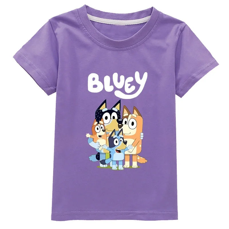 New Bluey Family Summer Short-Sleeved T-Shirt Children's Clothing Boys And Girl Clothes Short-Sleeved T-Shirt