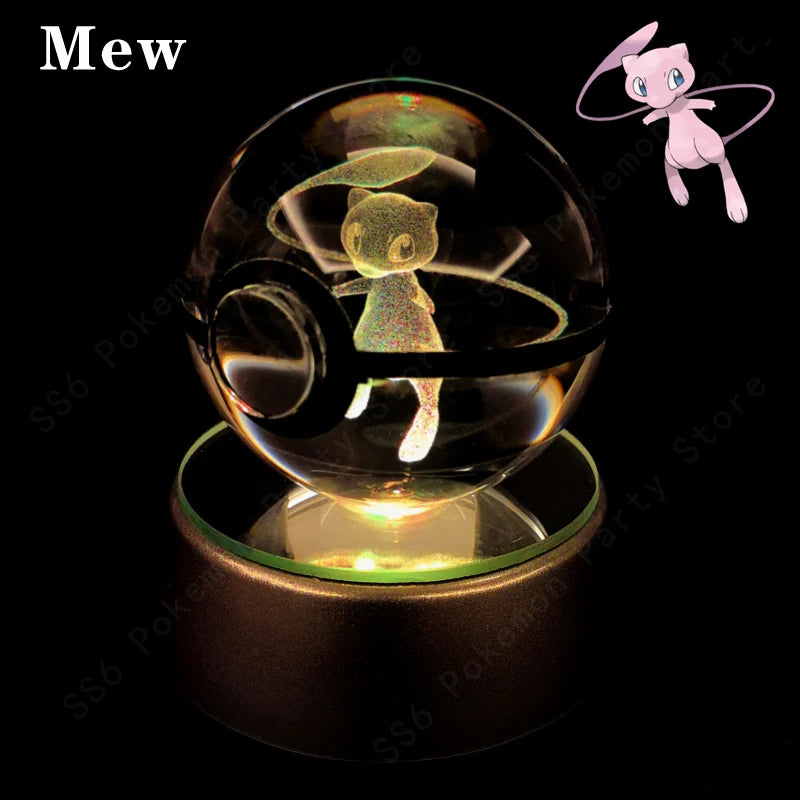 Pokemon Crystal Ball 3D Pikachu Gengar Mew Mewtwo Lamp Base Pokeball Crystal Pokemon Glass Ball Figure Night Light