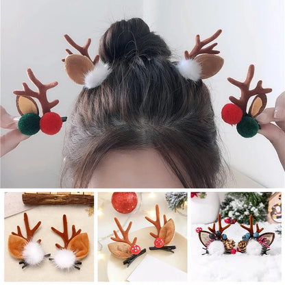 Christmas Antler Hair Clips Deer Ear Hairpins Festivals Christmas Headbands Pine Cones Hair Ball