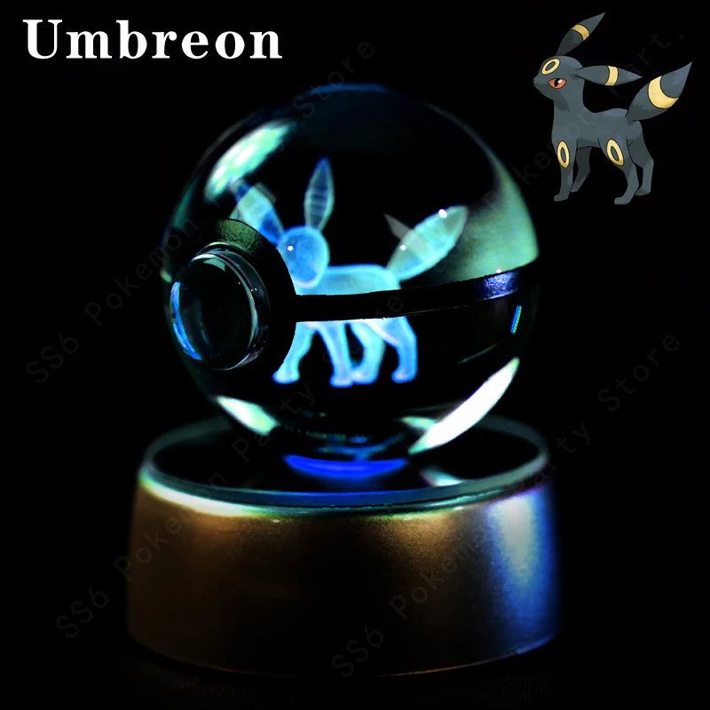 Pokemon Crystal Ball 3D Pikachu Gengar Mew Mewtwo Lamp Base Pokeball Crystal Pokemon Glass Ball Figure Night Light