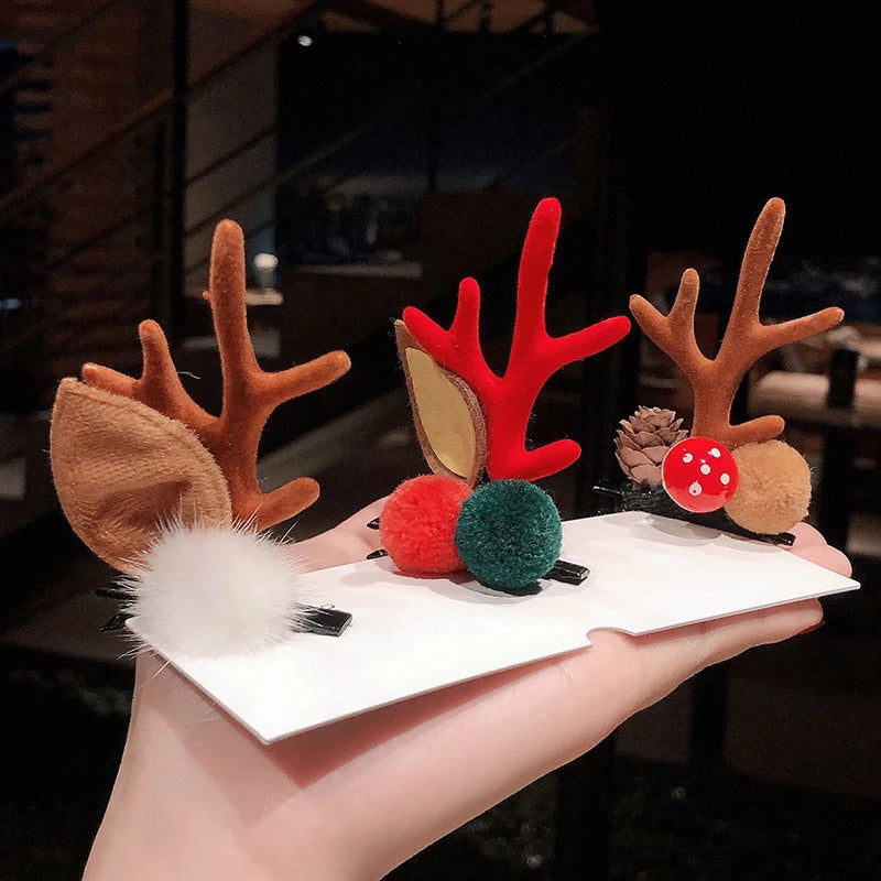 Christmas Antler Hair Clips Deer Ear Hairpins Festivals Christmas Headbands Pine Cones Hair Ball