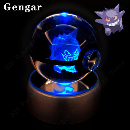 Pokemon Crystal Ball 3D Pikachu Gengar Mew Mewtwo Lamp Base Pokeball Crystal Pokemon Glass Ball Figure Night Light