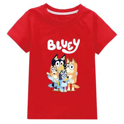 New Bluey Family Summer Short-Sleeved T-Shirt Children's Clothing Boys And Girl Clothes Short-Sleeved T-Shirt