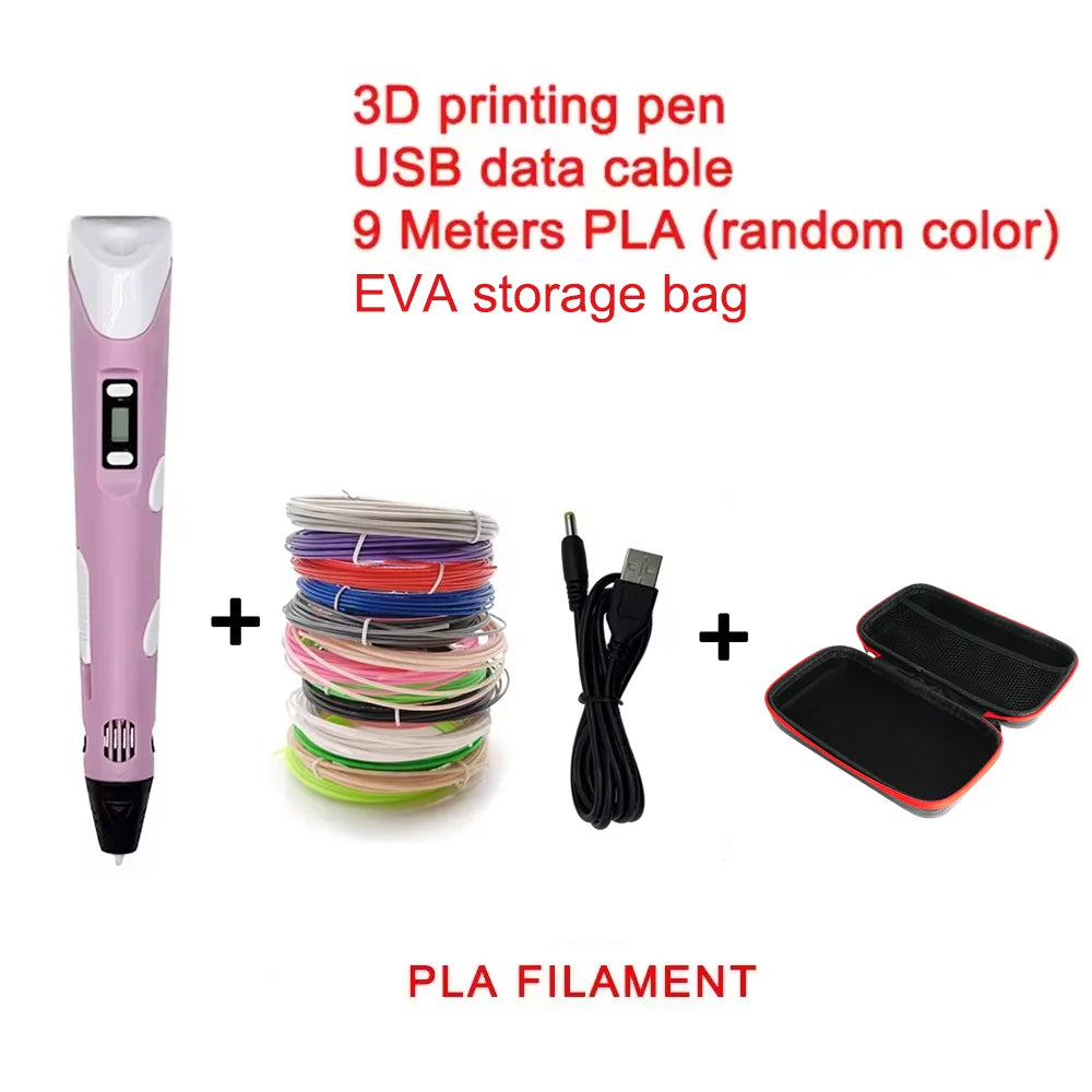 3D Printing Pen with 9M PLA Consumables High-Temperature 3D Graffiti Tool Intelligent Toy Christmas